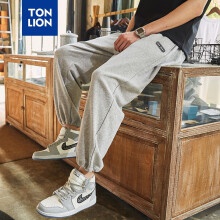 唐狮裤子男休闲裤男宽松潮流运动针织束脚裤男士