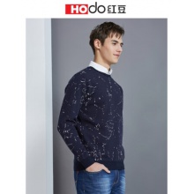 红豆男装 羽绒服男短款加厚连帽90%白鸭绒蓬松保暖外套新款红豆（Hodo）男装 加绒假两件男保暖舒适休闲雪花斑点男士针织拼接服