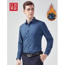 红豆男装 保暖衬衫男磨毛弹力修身男士保暖衬衫