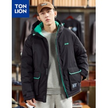 唐狮棉衣男撞色连帽棉服男士