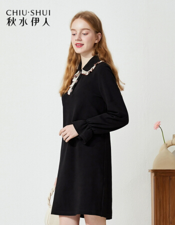 秋水伊人女装优雅淑女风气质中款长袖针织连衣裙
