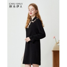 秋水伊人女装优雅淑女风气质中款长袖针织连衣裙