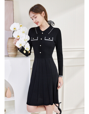 秋水伊人优雅针织连衣裙女装淑女高腰修身连衣裙女