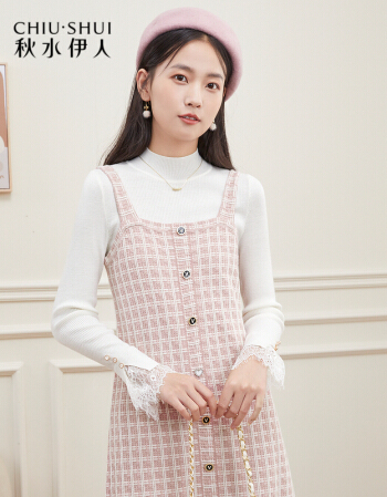 秋水伊人吊带连衣裙简约百搭格子女装