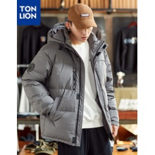 唐狮羽绒服男短款连帽净色休闲保暖外套男